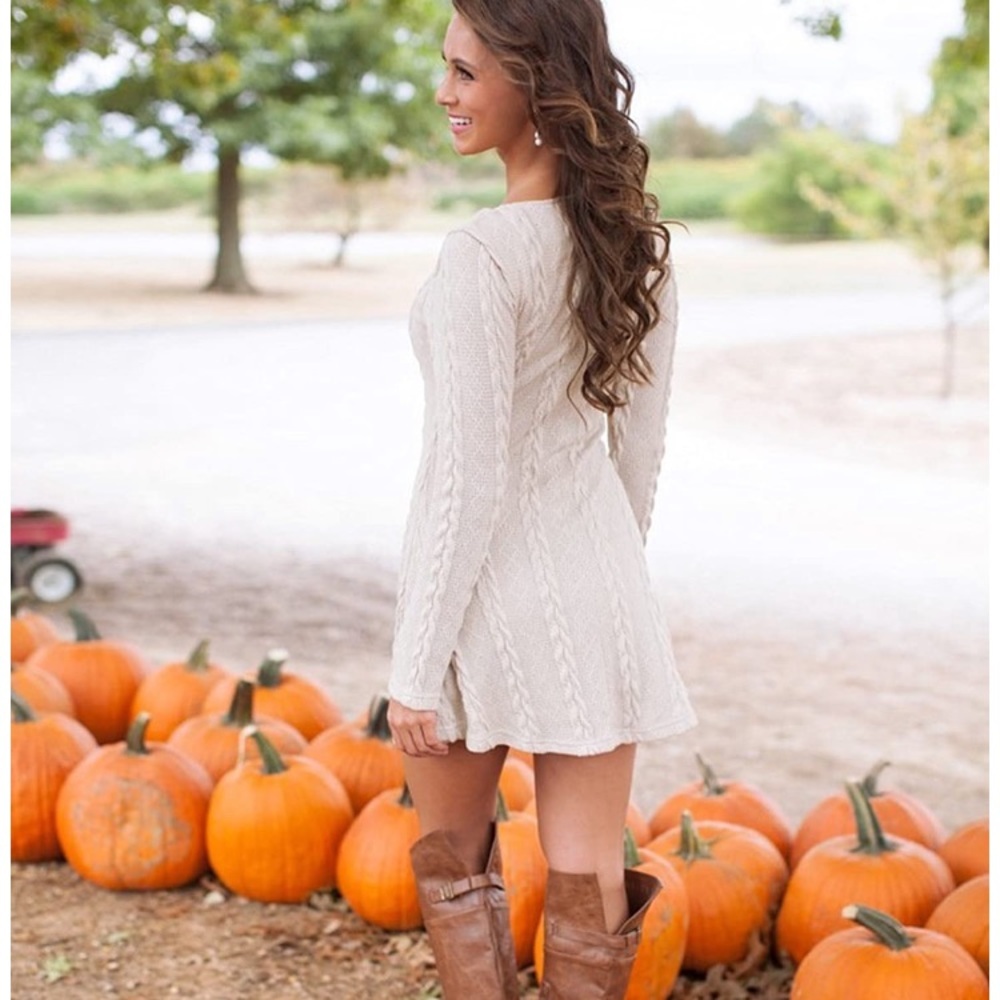🆕 Womens Knitted Crewneck Sweater Dress - Picture 2 of 3